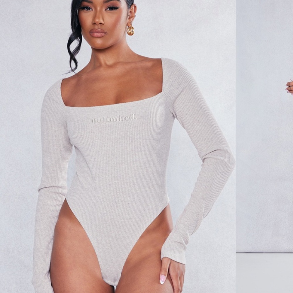 PrettyLittleThing Ribbed Gray Top